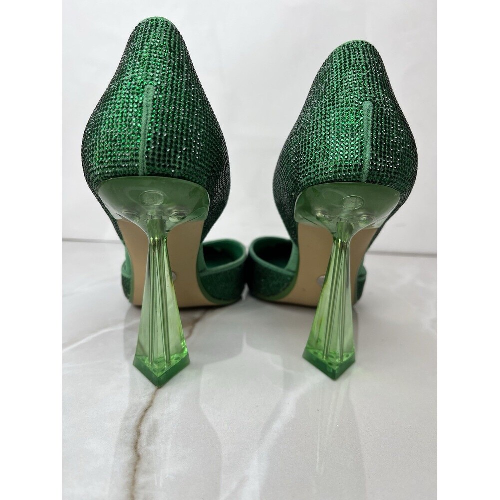 ZARA RHINESTONE HI HEEL STILETTO PUMPS SHOES GREEN SZ 37 Us 7 SLIP ON - Picture 7 of 10